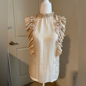 Rebecca Taylor Metallic Ruffle Front Sleeveless Blouse
